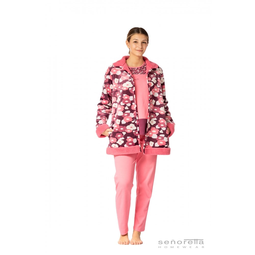 Bata polar textura cremallera rosa, Ropa de dormir de mujer y homewear